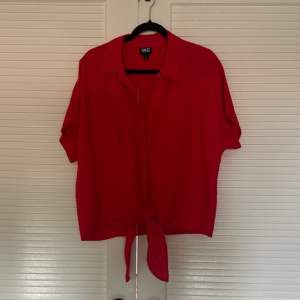 INC International Concepts Women's Vibrant Red Button-Down Shirt
